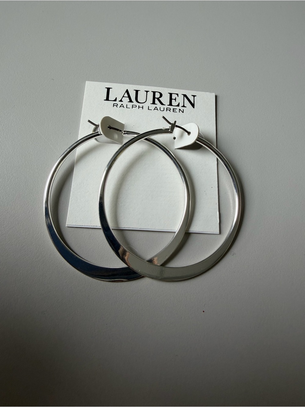 Lauren Ralph Lauren NWT Flat Statement Hoop Earrings Silver
